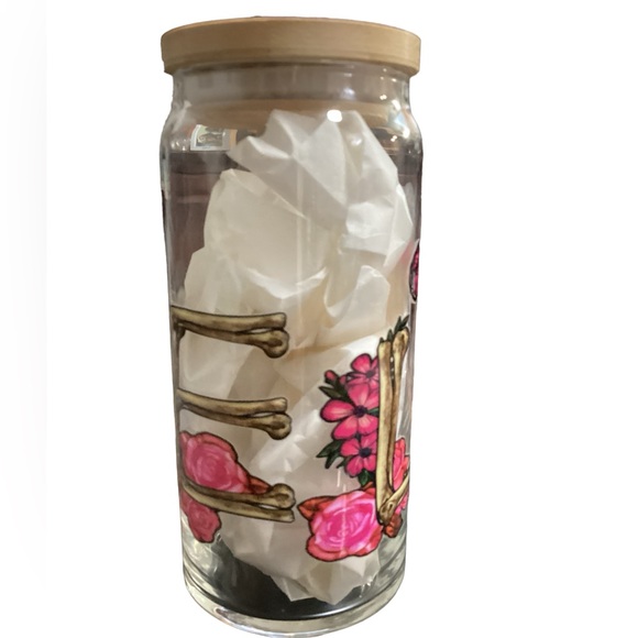 New LOVE skeleton flowers Cup with Bamboo Lid and Straw 20oz - Picture 11 of 11